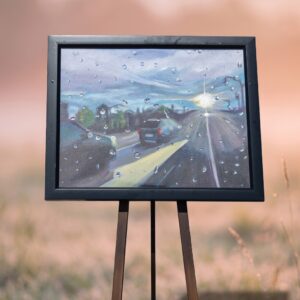 Rainy Road Car Painting Canvas Art – Scenic Landscape Wall Decor