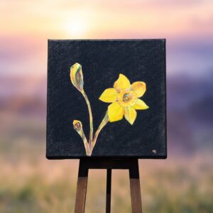 Yellow Flower Minimal Painting – Modern Floral Canvas Art